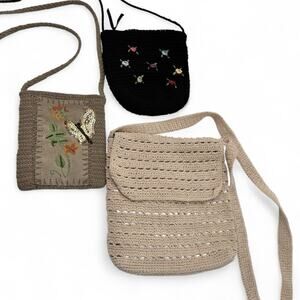 3 Vintage Y2K Woven Crossbody Bag Butterfly Sequin Floral Purse Cottage Whimsy